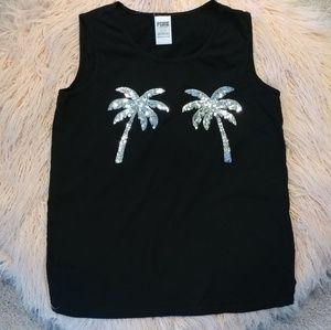 PINK Embellished Palm Trees Musle Tee